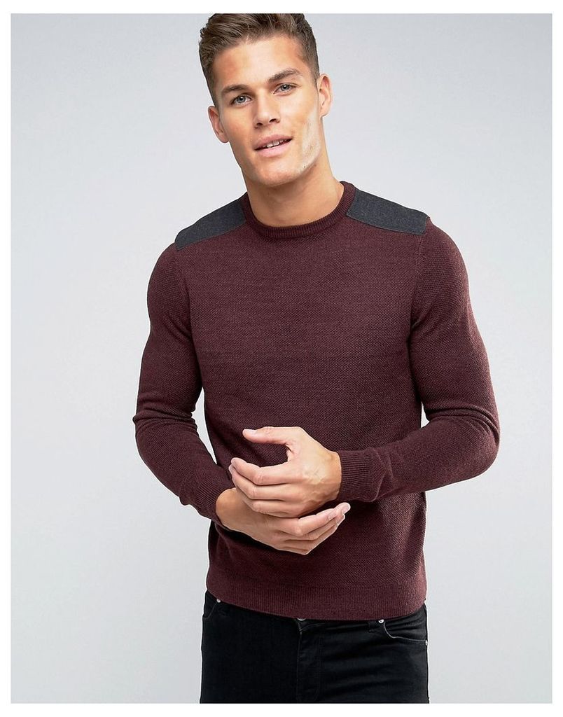 New Look Jumper With Patch Detail In Burgundy - Burgundy