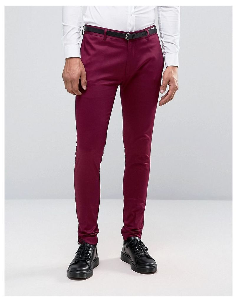 ASOS Super Skinny Suit Trouser In Cotton Sateen In Berry - Purple