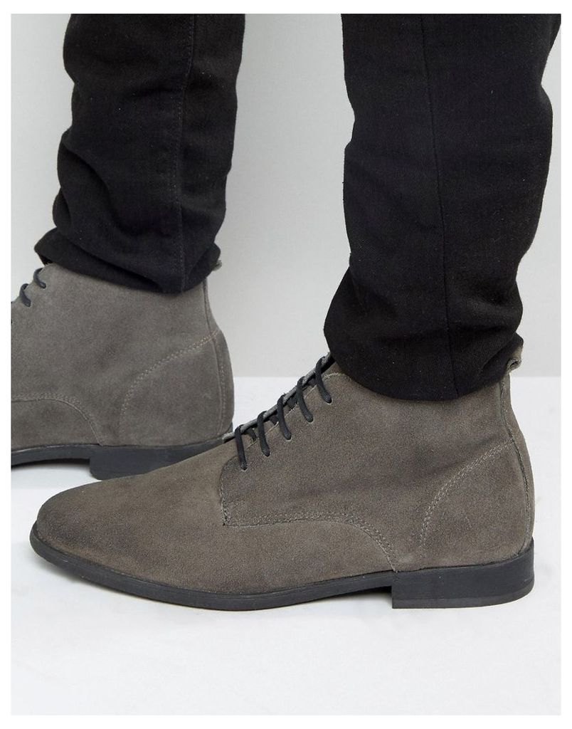 ASOS Lace Up Chukka Boots in Burnished Grey Suede - Grey