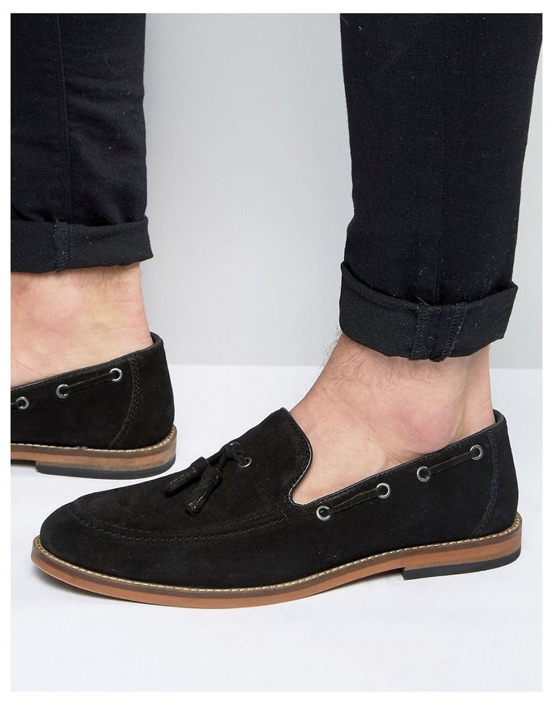 ASOS Tassel Loafers in Black Suede With Natural Sole - Black