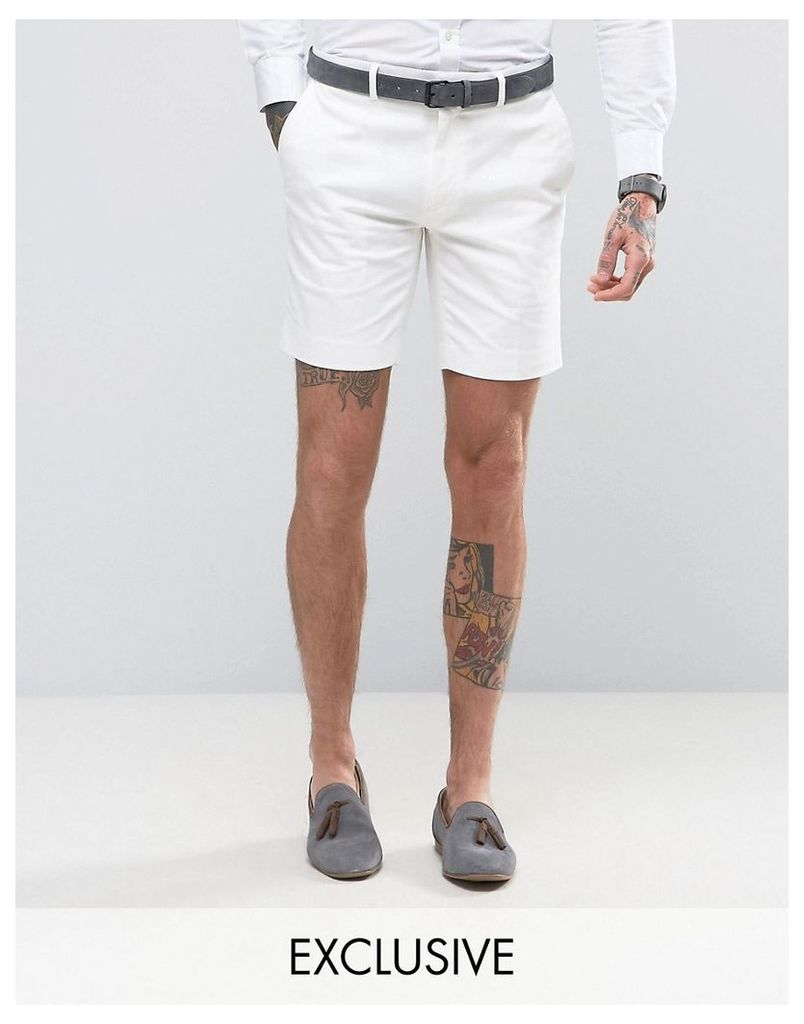 Only & Sons Skinny Shorts In Cotton Sateen - White