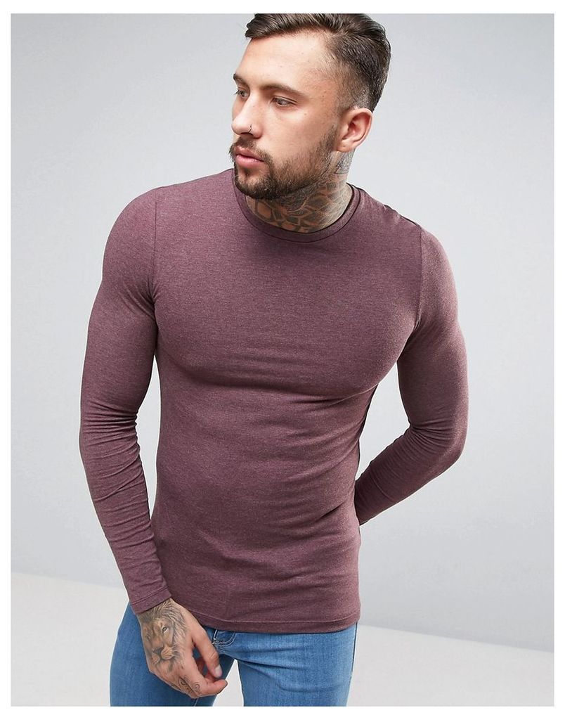 ASOS Muscle Fit Long Sleeve T-Shirt In Red - Kidney marl