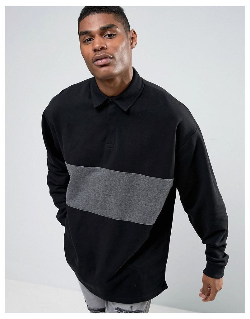 ASOS Oversized Sweatshirt With Collar & Cut & Sew - Black