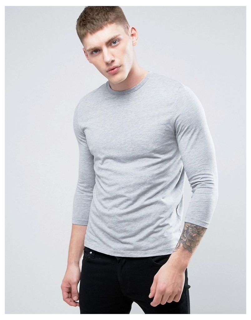 ASOS T-Shirt With 3/4 Sleeve And Crew Neck In Grey Marl - Grey marl