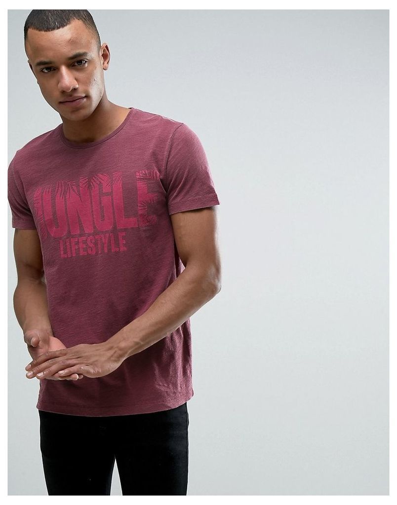 Esprit Crew Neck T-Shirt in Washed Pink with Jungle Lifestyle Print - Washed pink
