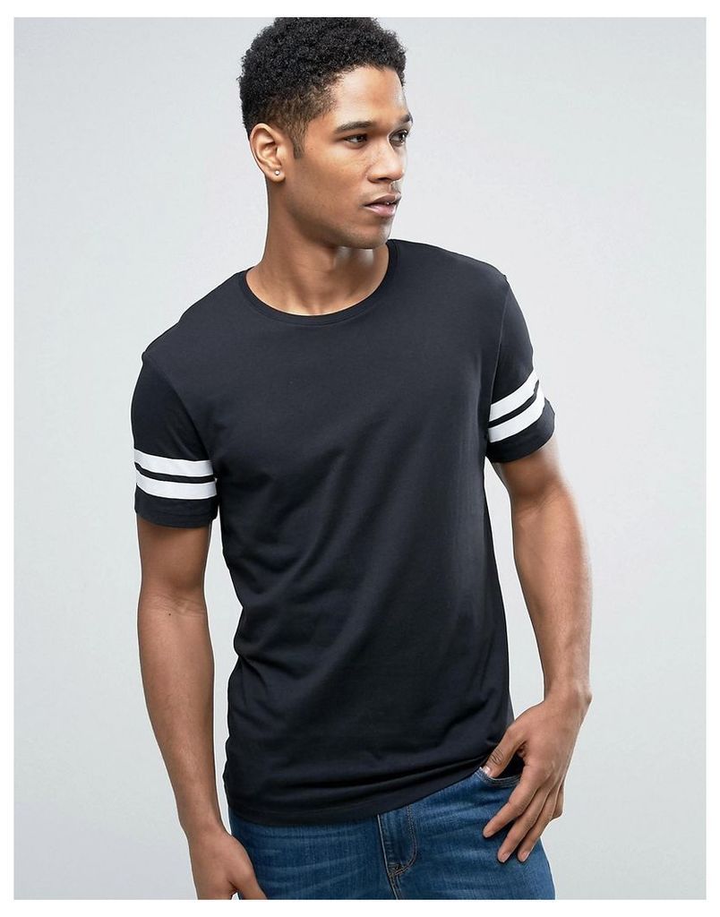 Esprit Crew Neck T-Shirt with Arm Stripe Detail - Black