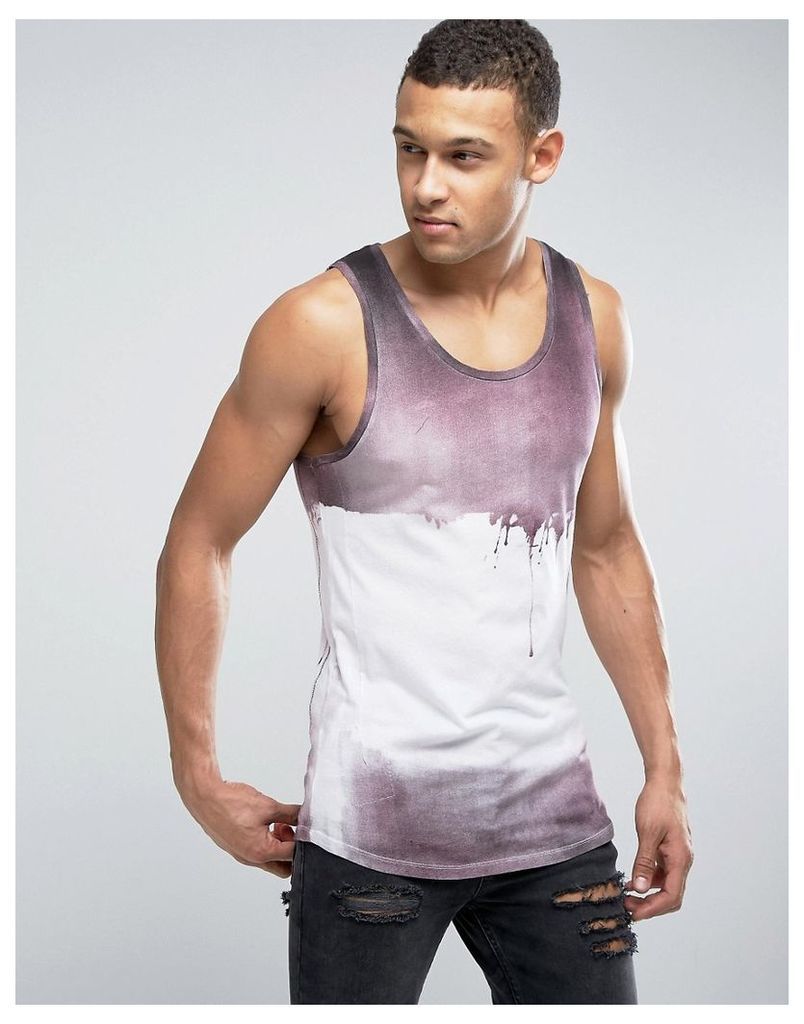 Religion Longline Vest With Dripping Paint Print - Cordovan