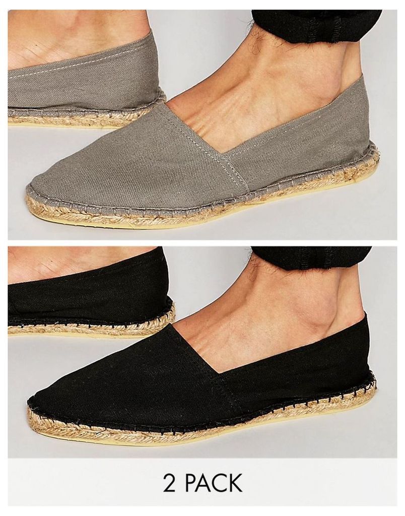 ASOS Canvas Espadrilles In Black And Grey 2 Pack SAVE - Multi