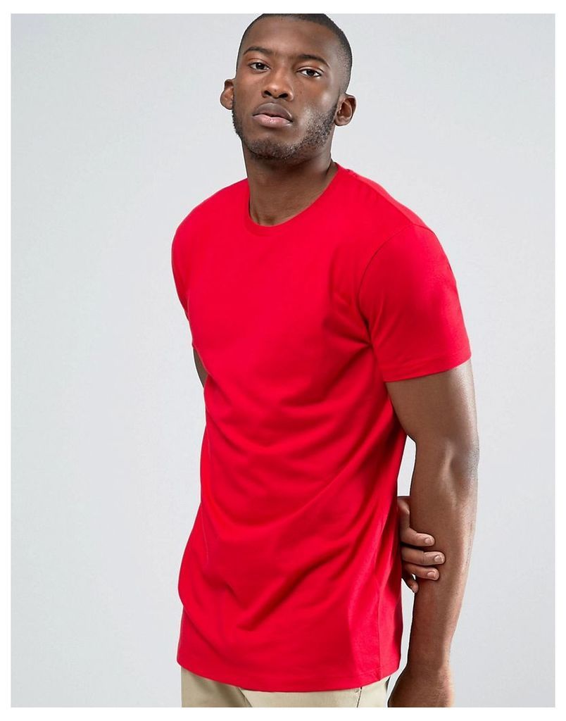 ASOS Longline T-Shirt With Crew Neck In Red - Rooney