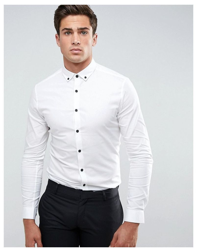 ASOS Skinny Shirt In White With Contrast Buttons And Button Down Collar - White
