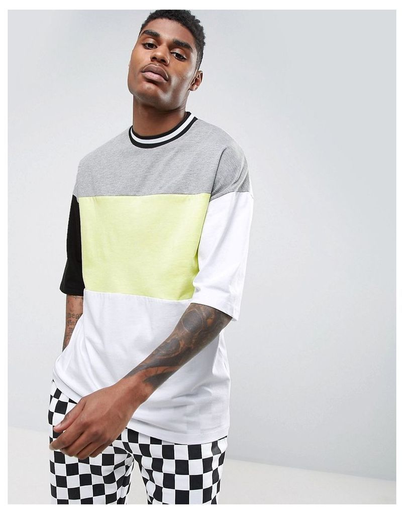 ASOS Oversized T-Shirt With Neon Colour Blocking & Mis-Match Sleeves - White