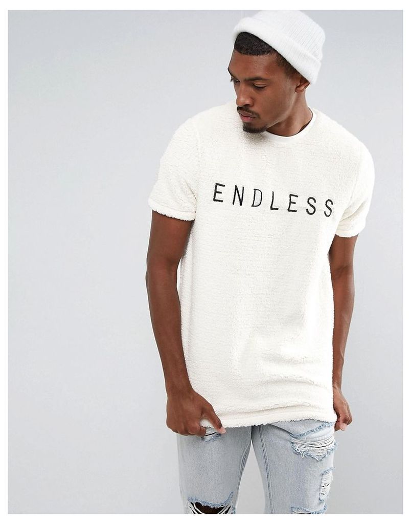 ASOS Longline T-Shirt In Borg With Endless Embroidery - Off white