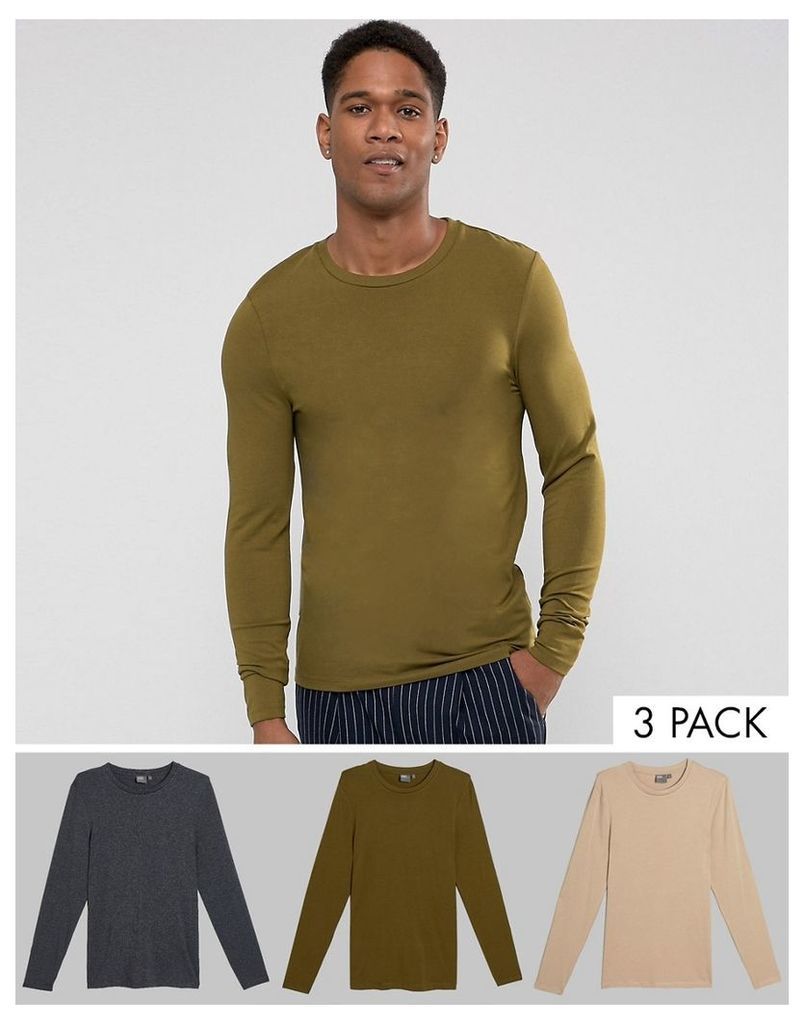 ASOS Long Sleeve Extreme Muscle Fit T-Shirt 3 Pack SAVE - Multi