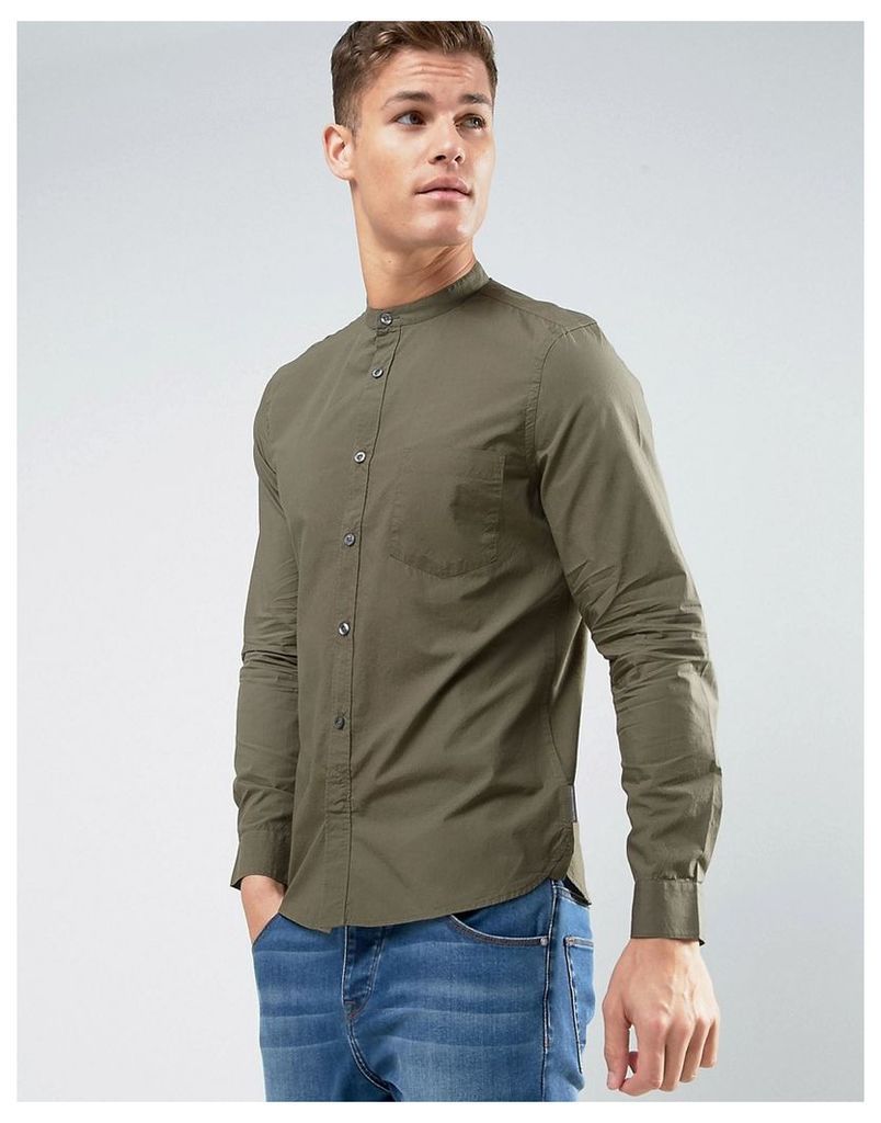 French Connection Slim Fit Grandad Shirt with Pocket - Green