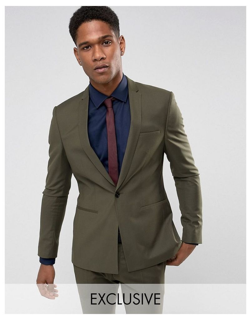 Noak Super Skinny Suit Jacket with Square Hem in Khaki