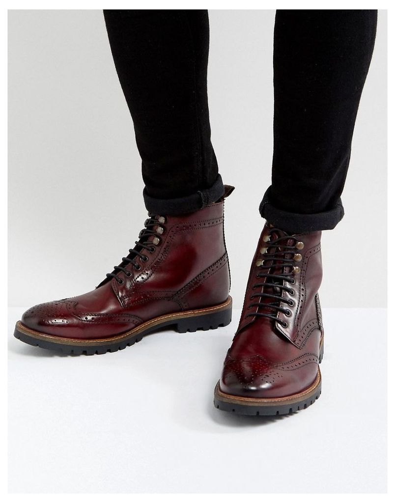 Base London Troop Leather Lace Up Boots In Red - Red
