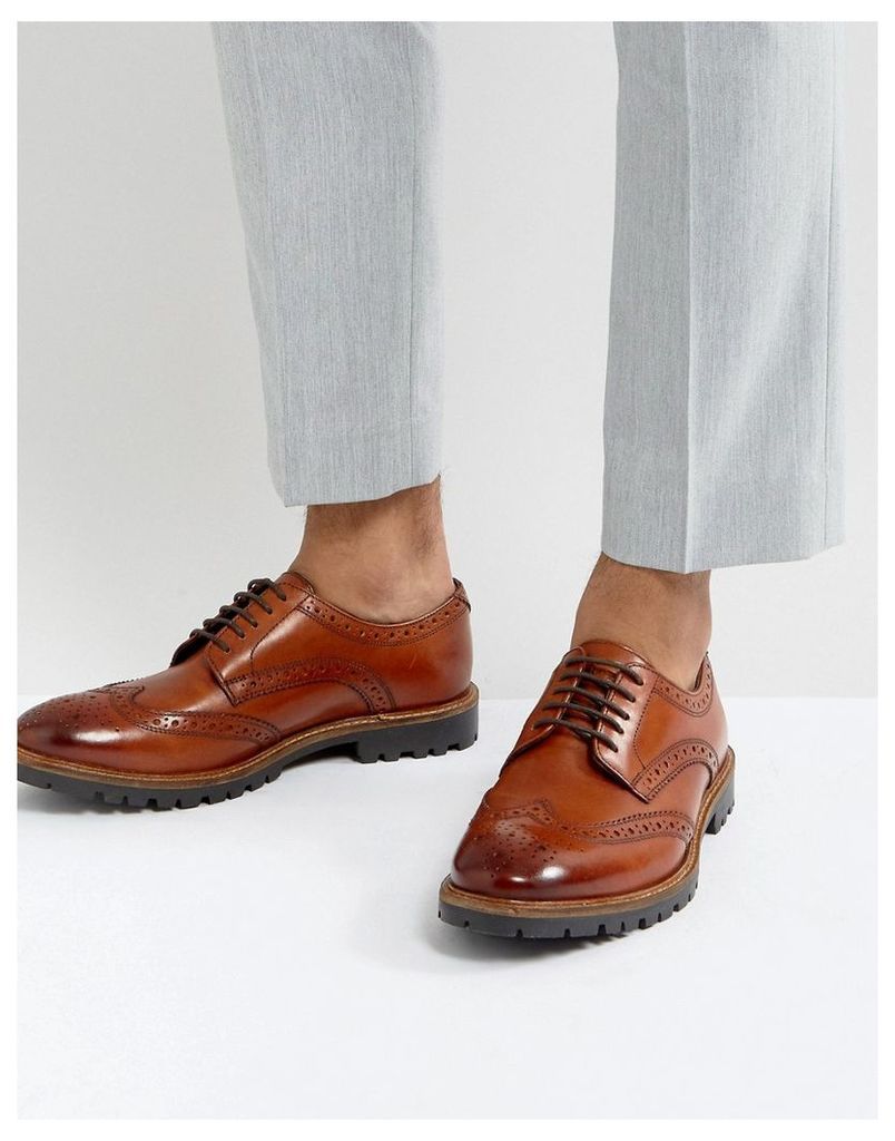 Base London Trench Leather Brogue Shoes In Tan - Tan