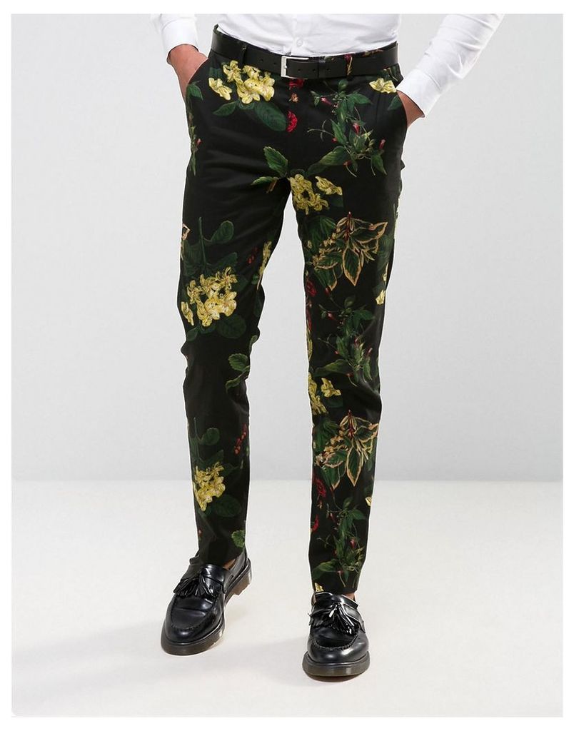 ASOS Skinny Smart Trousers In Floral Print - Black