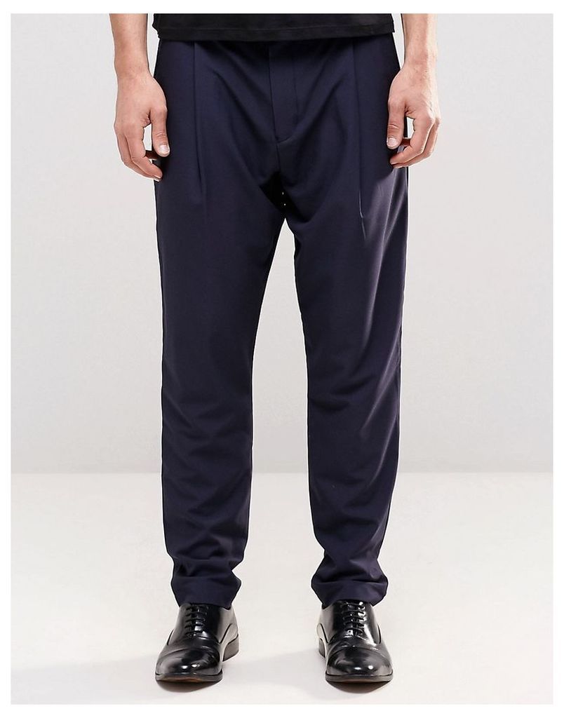 ASOS Smart Trousers In Drop Crotch - Navy