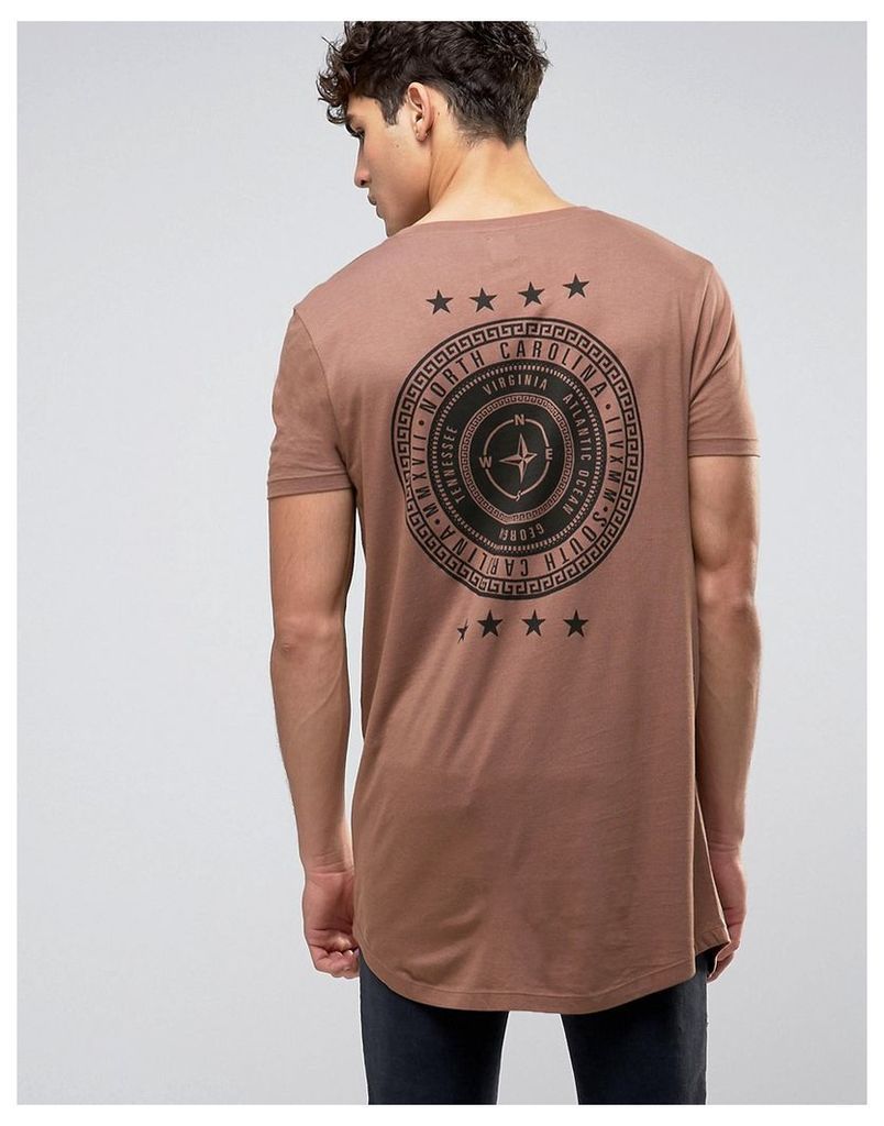 ASOS Super Longline T-Shirt With Compass And Stars Back Print - Coconut