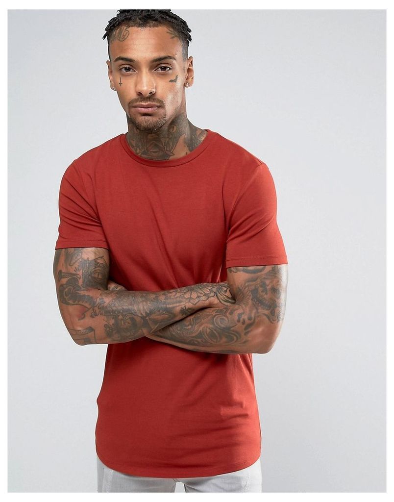 ASOS Longline Muscle T-Shirt With Curved Hem In Red - Blood orange