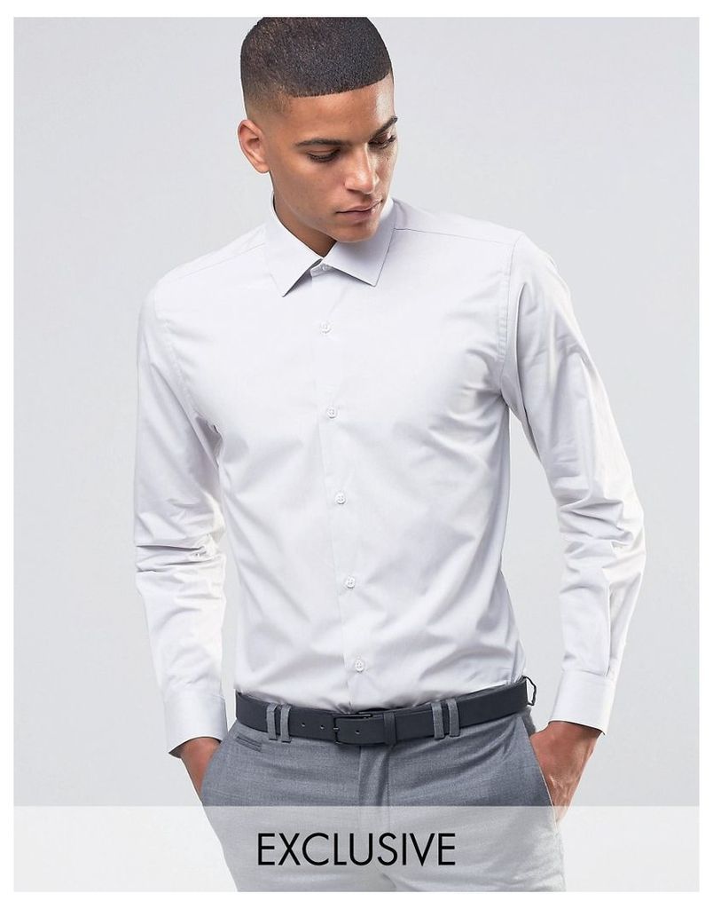Number Eight Savile Row Skinny Smart Shirt with Point Collar - Stone