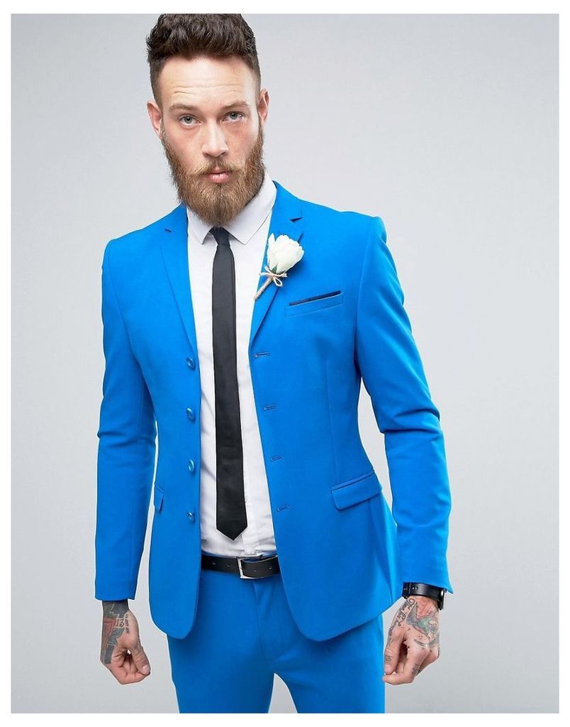 ASOS WEDDING Super Skinny Four Button Suit Jacket In Bright Blue - Blue