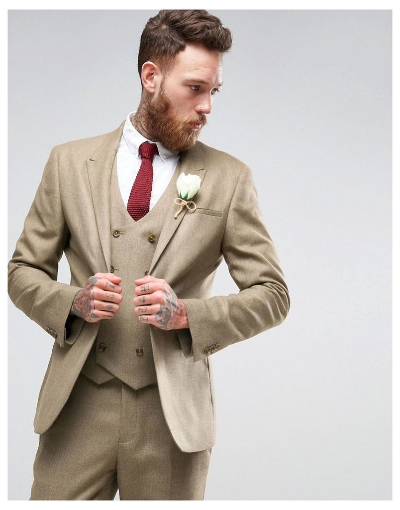 ASOS WEDDING Skinny Suit Jacket in Taupe Twist Micro Texture - Oatmeal
