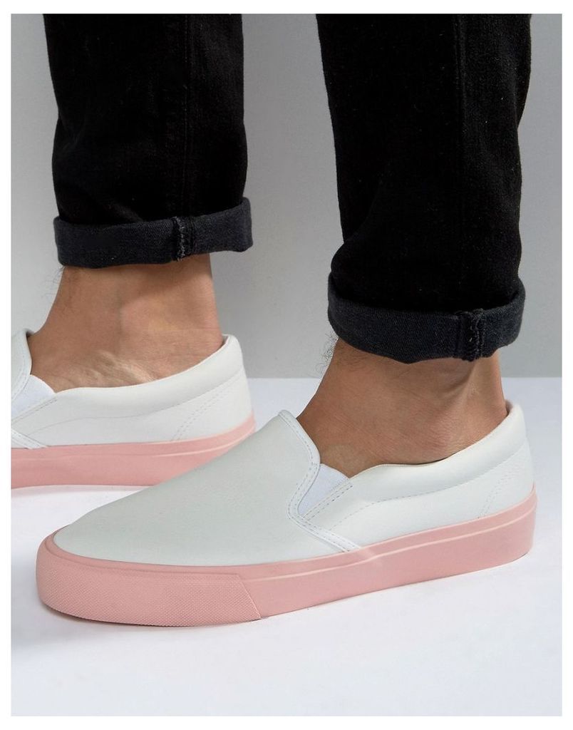 ASOS Slip On Plimsolls in White With Pink Sole - White
