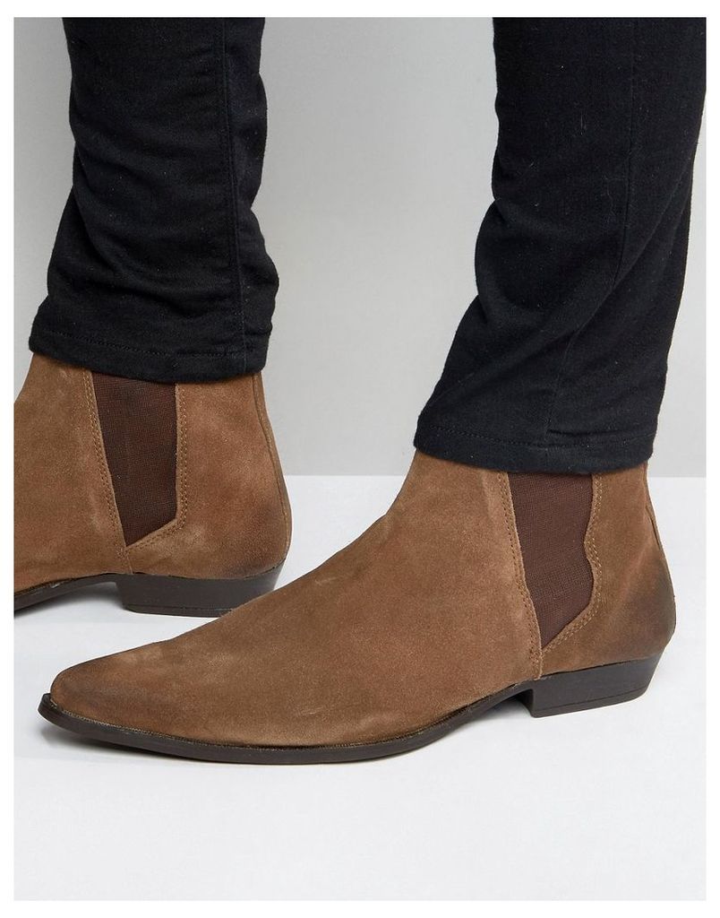 ASOS Pointed Chelsea Boots in Brown Suede - Brown