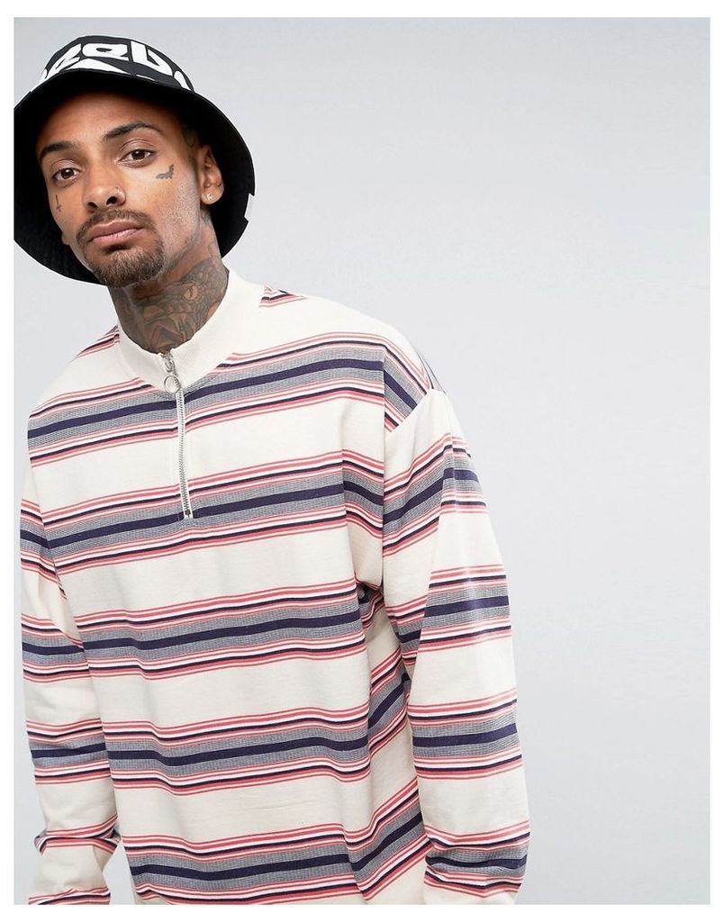 ASOS Oversized Half Zip Track Sweatshirt with Stripe - Off white