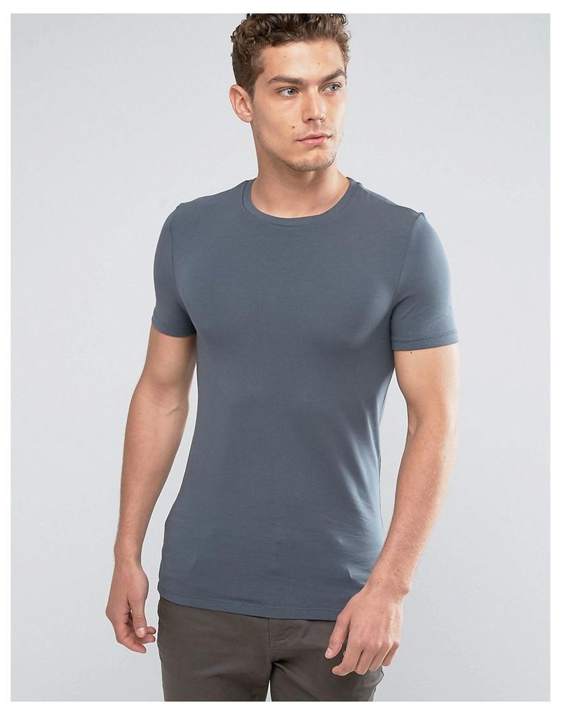 ASOS Extreme Muscle Fit T-Shirt With Crew Neck And Stretch In Blue - Dark slate