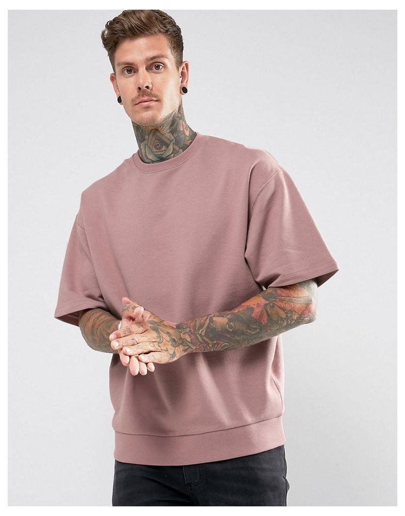 ASOS Oversized Short Sleeve Sweatshirt In Pink - Dream