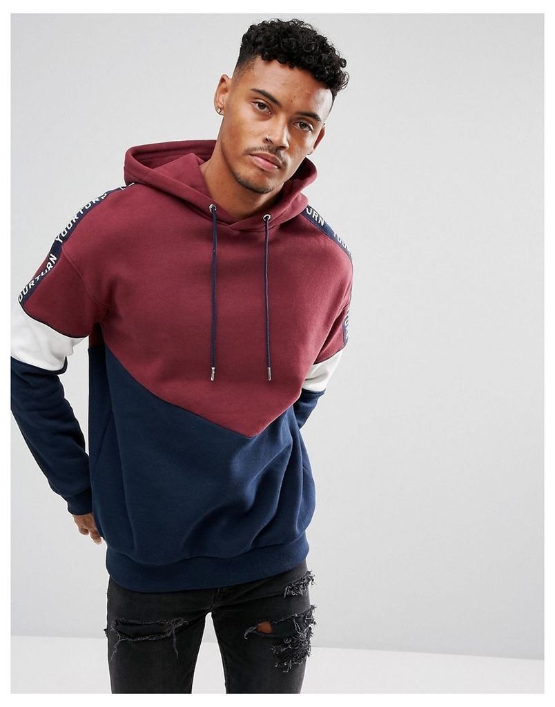YOURTURN Oversized Sweatshirt In Burgundy With Contrast Panels - Red