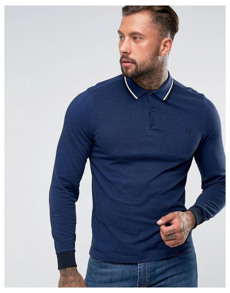 Fred Perry Slim Fit Long Sleeve Tipped Polo In Blue - Pacific