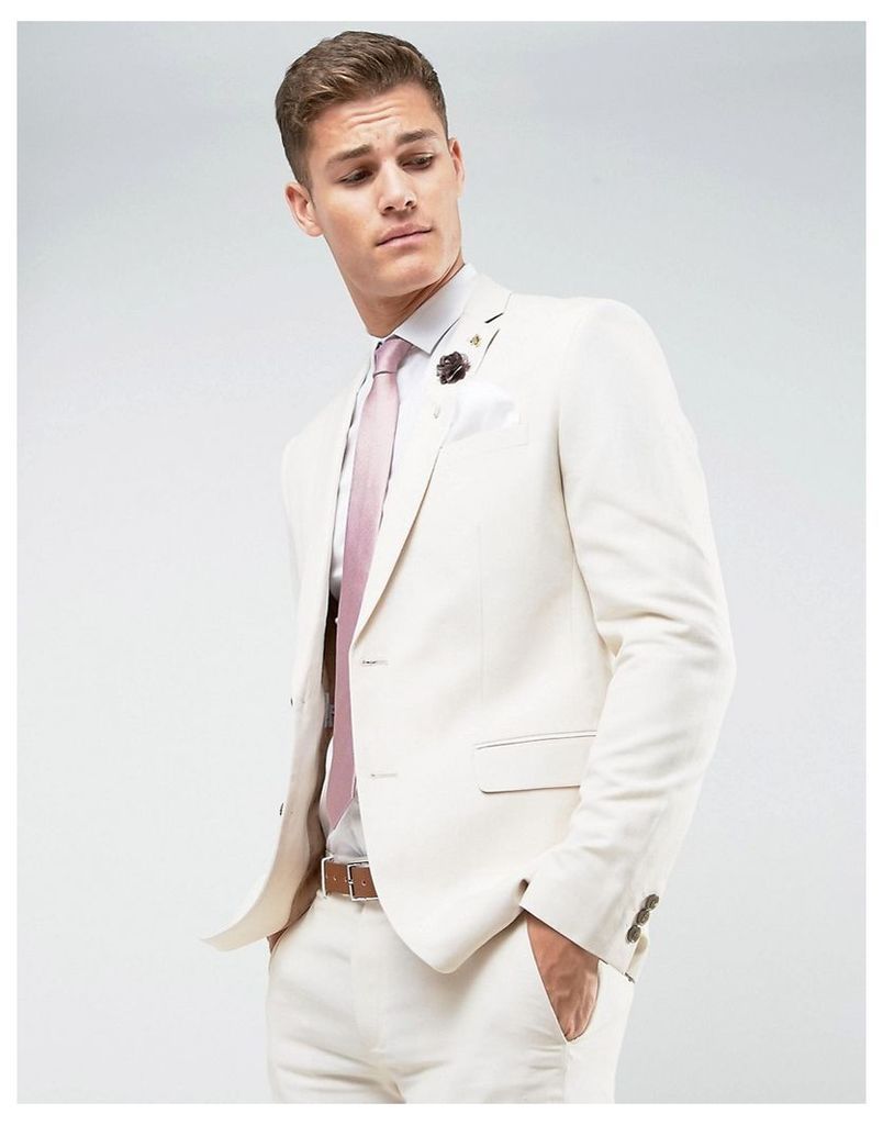 Farah Wedding Skinny Suit Jacket In Linen - Stone