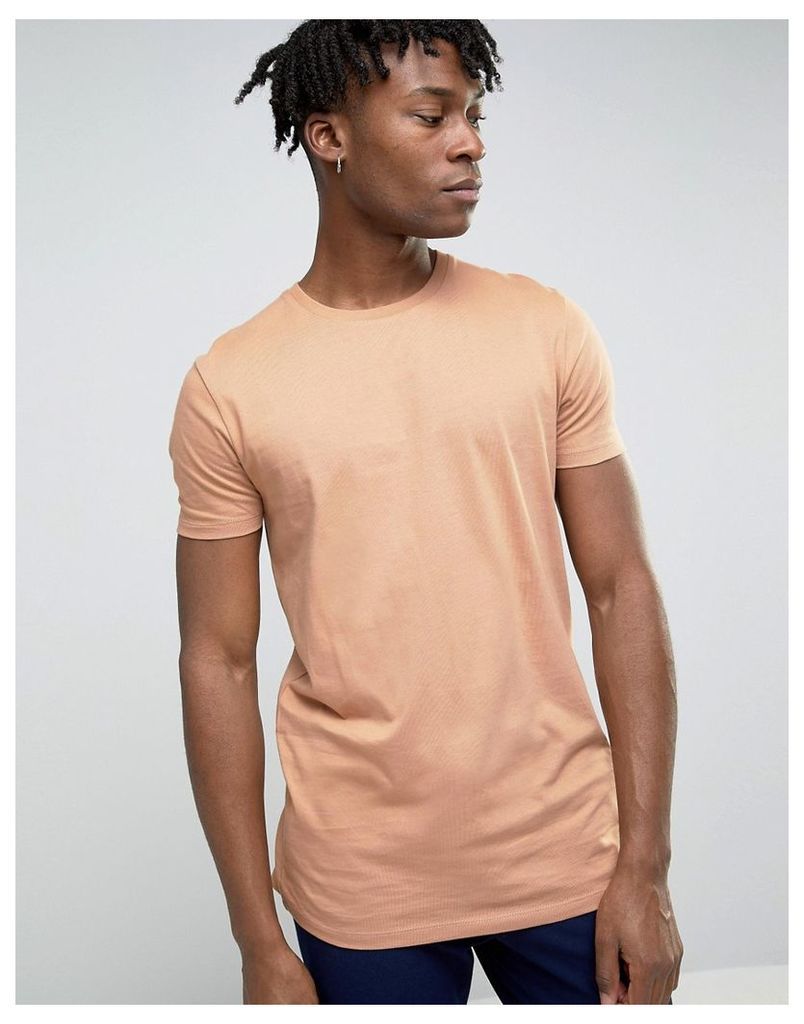 ASOS Longline T-Shirt In Brown - Bandage