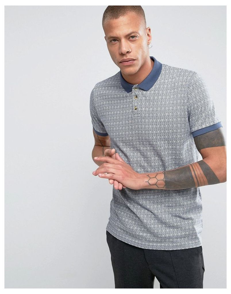 Bellfield Polo Shirt In Jacquard Pattern - Washed blue
