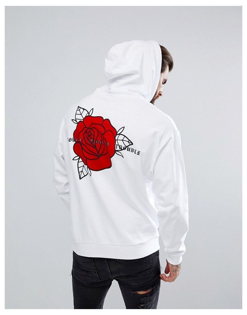 ASOS Oversized Hoodie with Rose Print - White