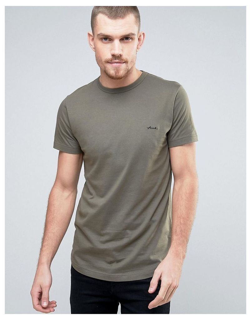 French Connection Longline T-Shirt with FCUK Chest Branding - Khaki