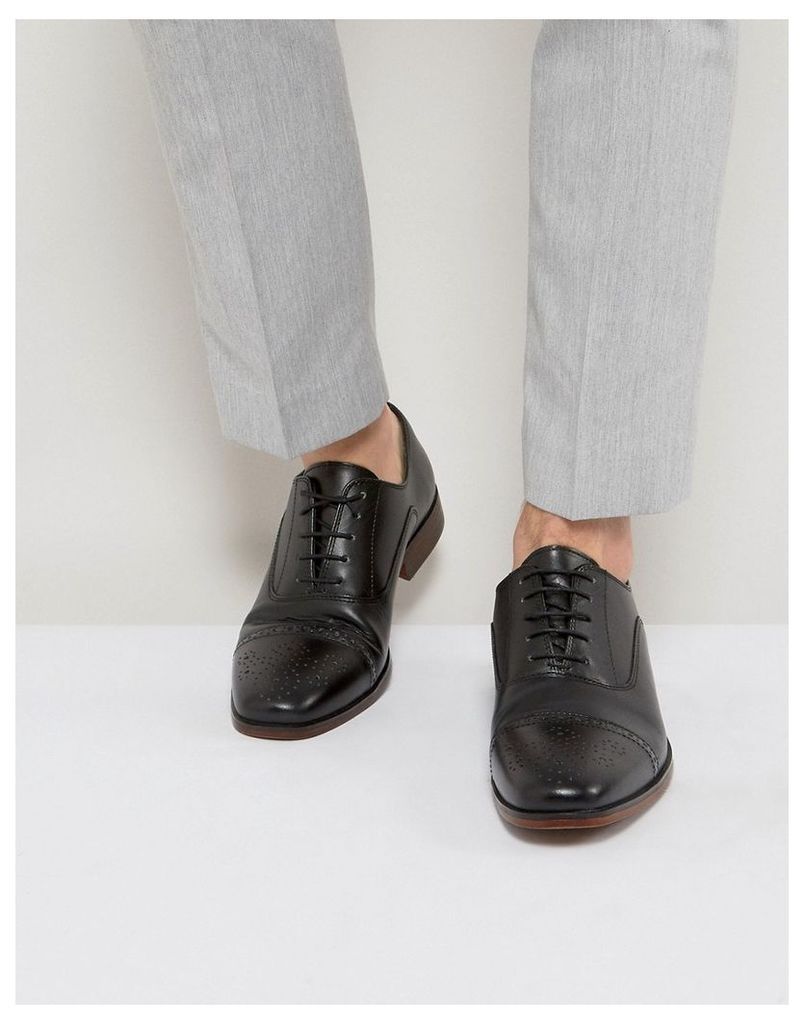 ASOS Brogue Shoes In Black Leather With Toe Cap - Black