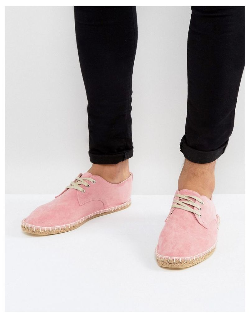 ASOS Lace Up Espadrilles In Pink Faux Suede - Pink