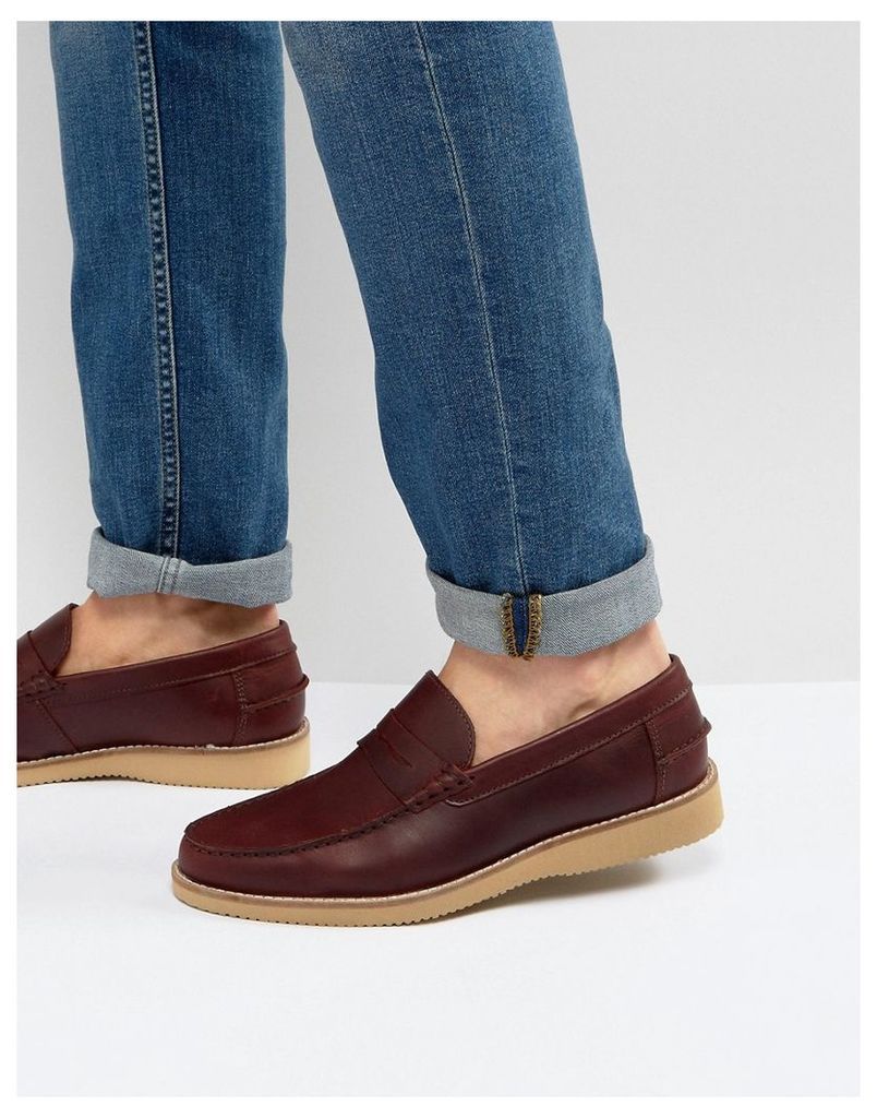 ASOS Penny Loafers In Burgundy Leather With Wedge Sole - Burgundy