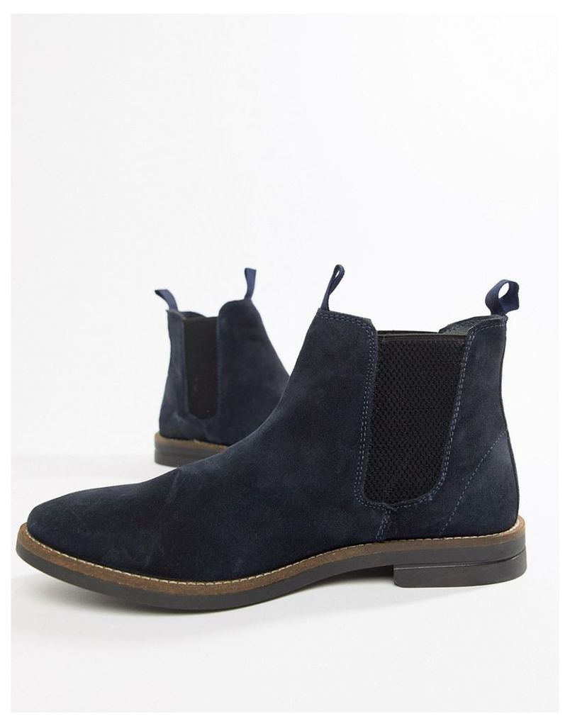 Silver Street Chelsea Boots In Navy Suede-Blue