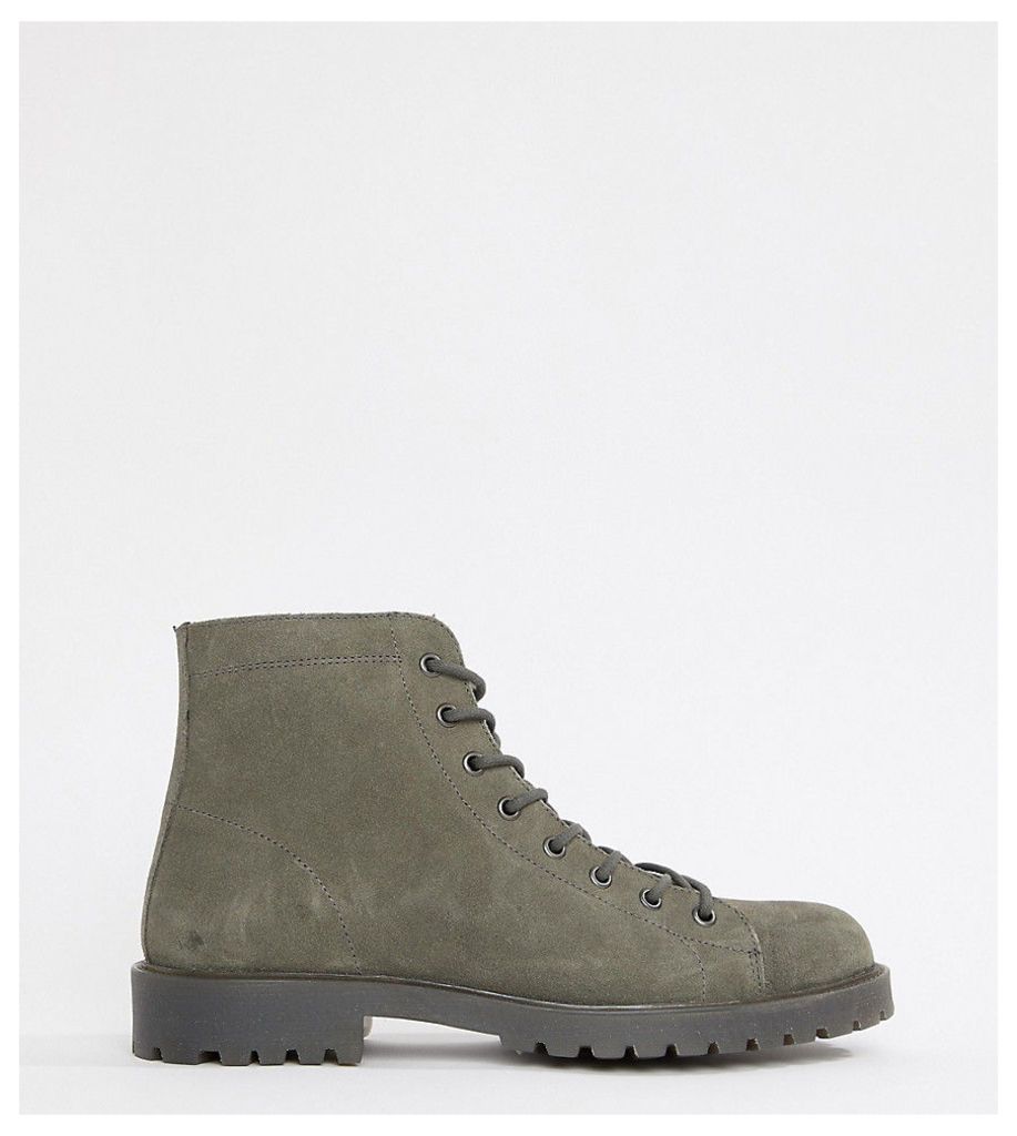ASOS DESIGN Wide Fit lace up boots in grey suede with grey sole