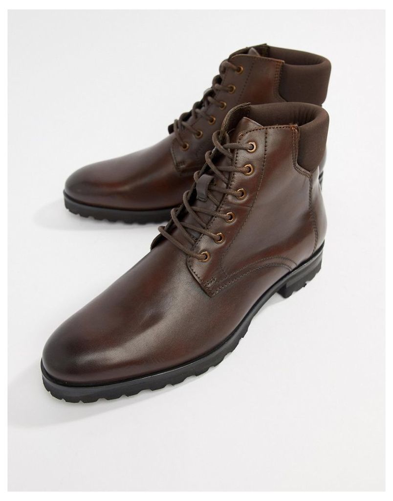 Dune Lace Up Boots In Brown Leather