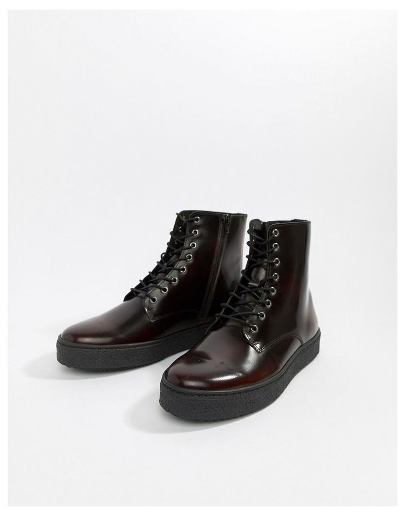cupsole lace up boots in burgundy high shine-Red