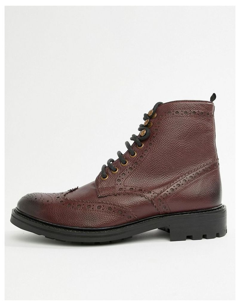 WALK London Sean brogue boots in burgundy leather-Red