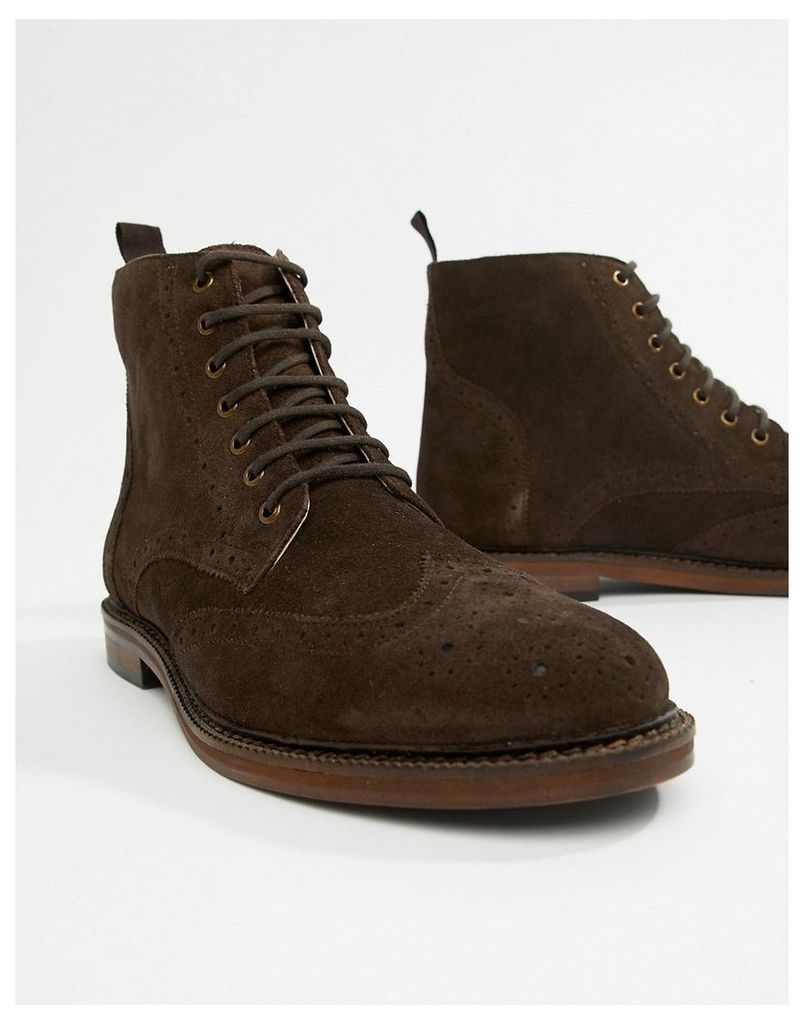 WALK London Darcy brogue boots in brown suede