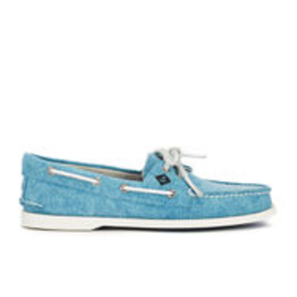 Sperry Men's A/O 2-Eye White Cap Canvas Boat Shoes - Turquoise - UK 10